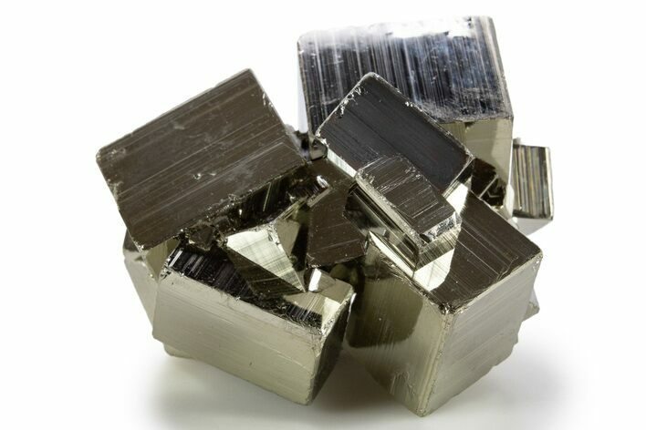 Gleaming Striated Cubic Pyrite Cluster - Peru #341550